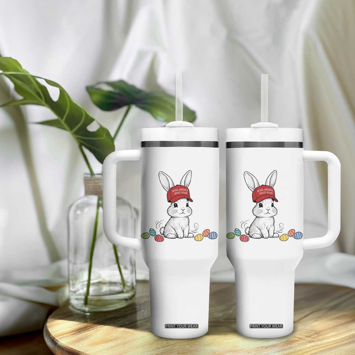 Funny Easter Bunny Wearing Hat American Tumbler With Handle TS14 Print Your Wear
