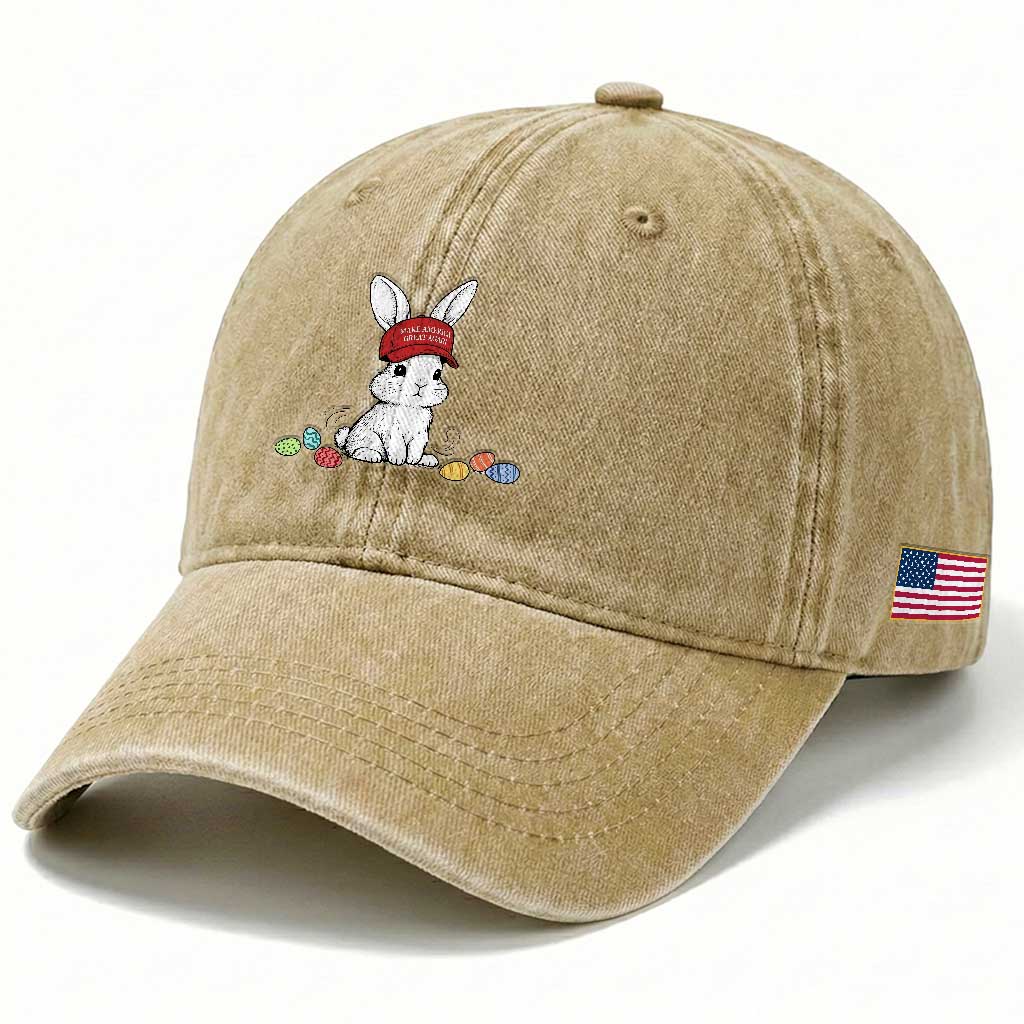 Funny Easter Bunny Wearing Hat American Washed Cotton Baseball Cap TS14 Print Your Wear