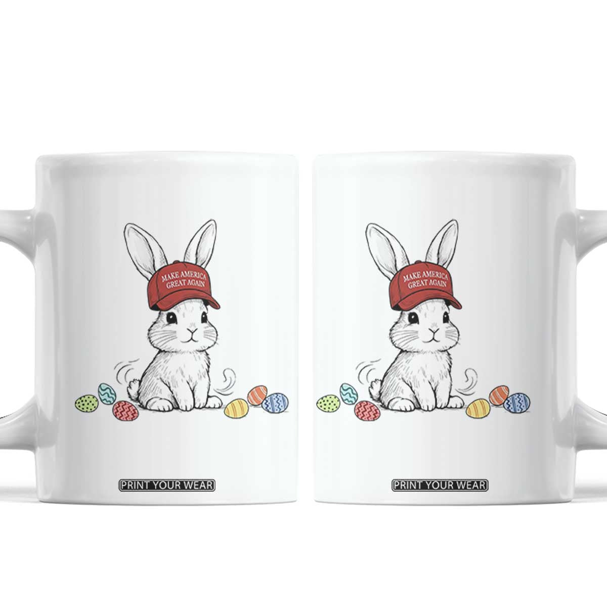 Funny Easter Bunny Wearing Hat American Coffee Mug TS14 White Print Your Wear