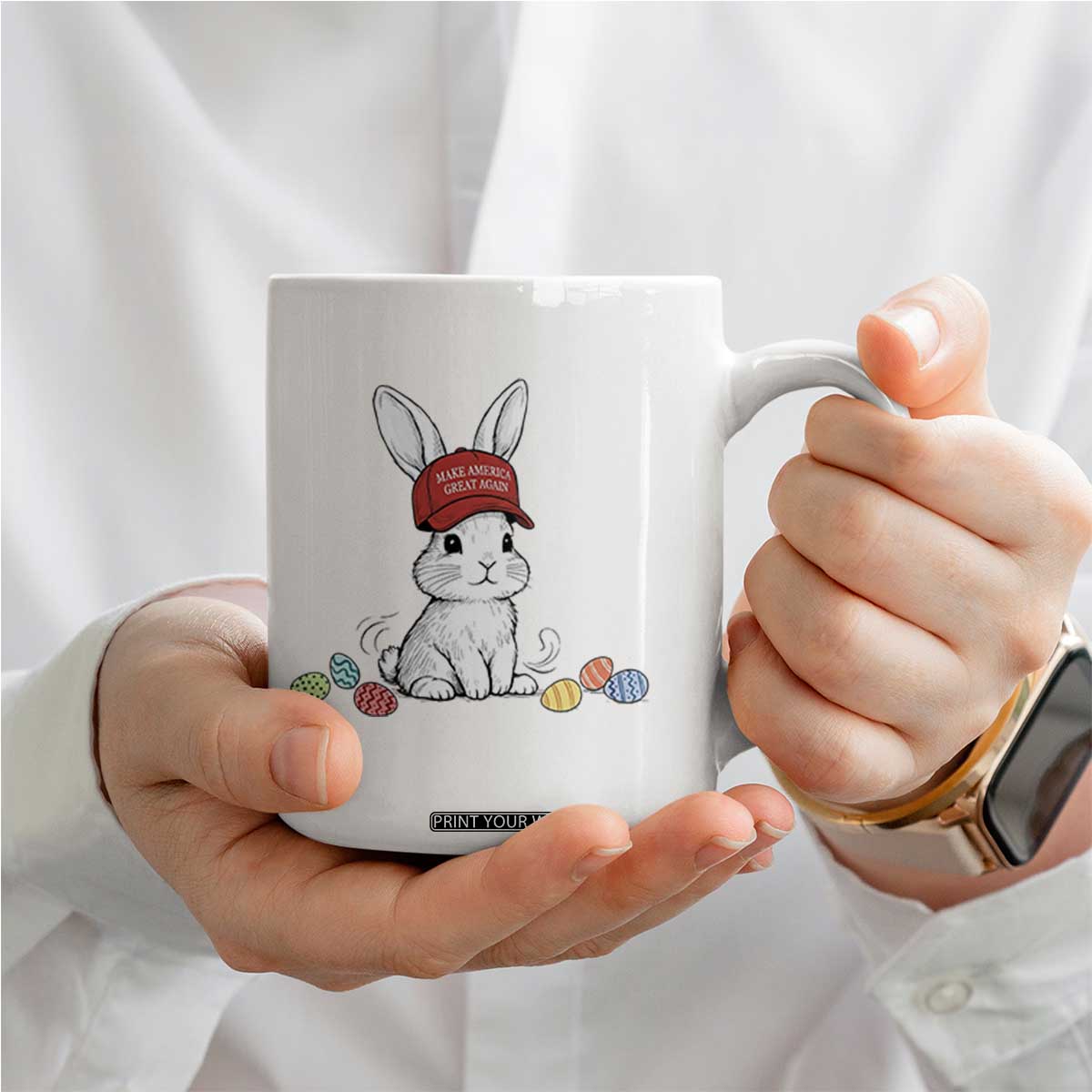 Funny Easter Bunny Wearing Hat American Coffee Mug TS14 Print Your Wear
