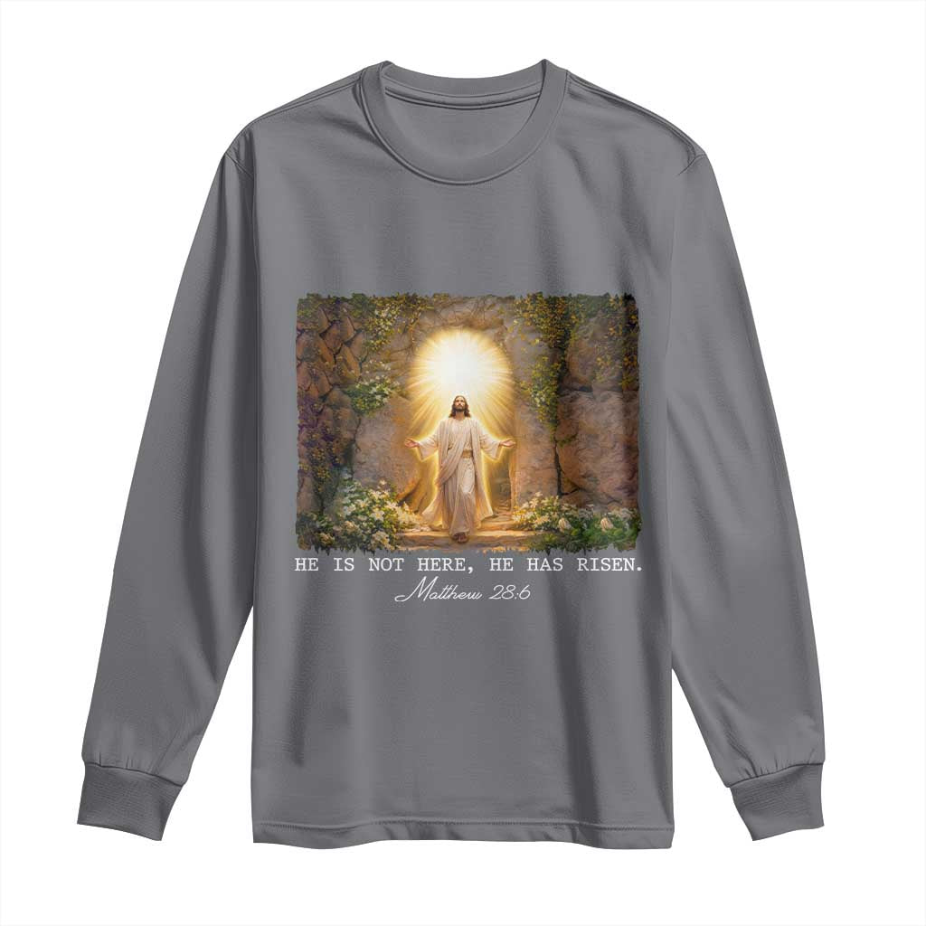 He Is Not Here He Has Risen Long Sleeve Shirt Easter Christian Jesus TS14 Charcoal Print Your Wear