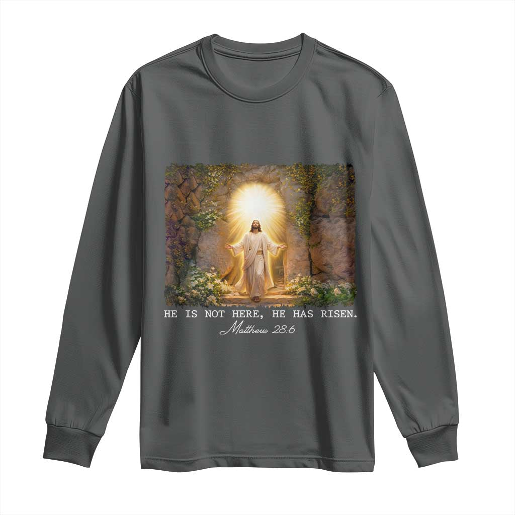 He Is Not Here He Has Risen Long Sleeve Shirt Easter Christian Jesus TS14 Dark Heather Print Your Wear