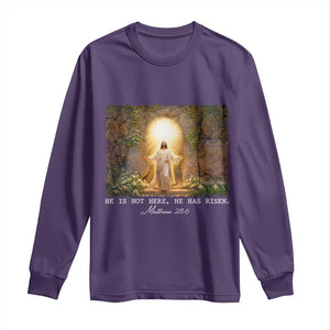 He Is Not Here He Has Risen Long Sleeve Shirt Easter Christian Jesus TS14 Purple Print Your Wear
