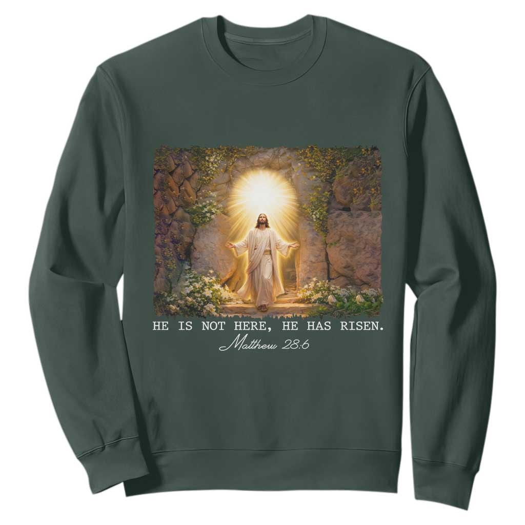 He Is Not Here He Has Risen Sweatshirt Easter Christian Jesus TS14 Dark Forest Green Print Your Wear