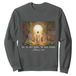 He Is Not Here He Has Risen Sweatshirt Easter Christian Jesus TS14 Dark Heather Print Your Wear