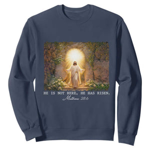He Is Not Here He Has Risen Sweatshirt Easter Christian Jesus TS14 Navy Print Your Wear