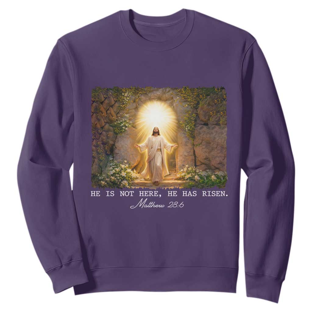 He Is Not Here He Has Risen Sweatshirt Easter Christian Jesus TS14 Purple Print Your Wear