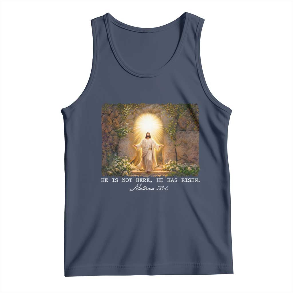 He Is Not Here He Has Risen Tank Top Easter Christian Jesus TS14 Navy Print Your Wear