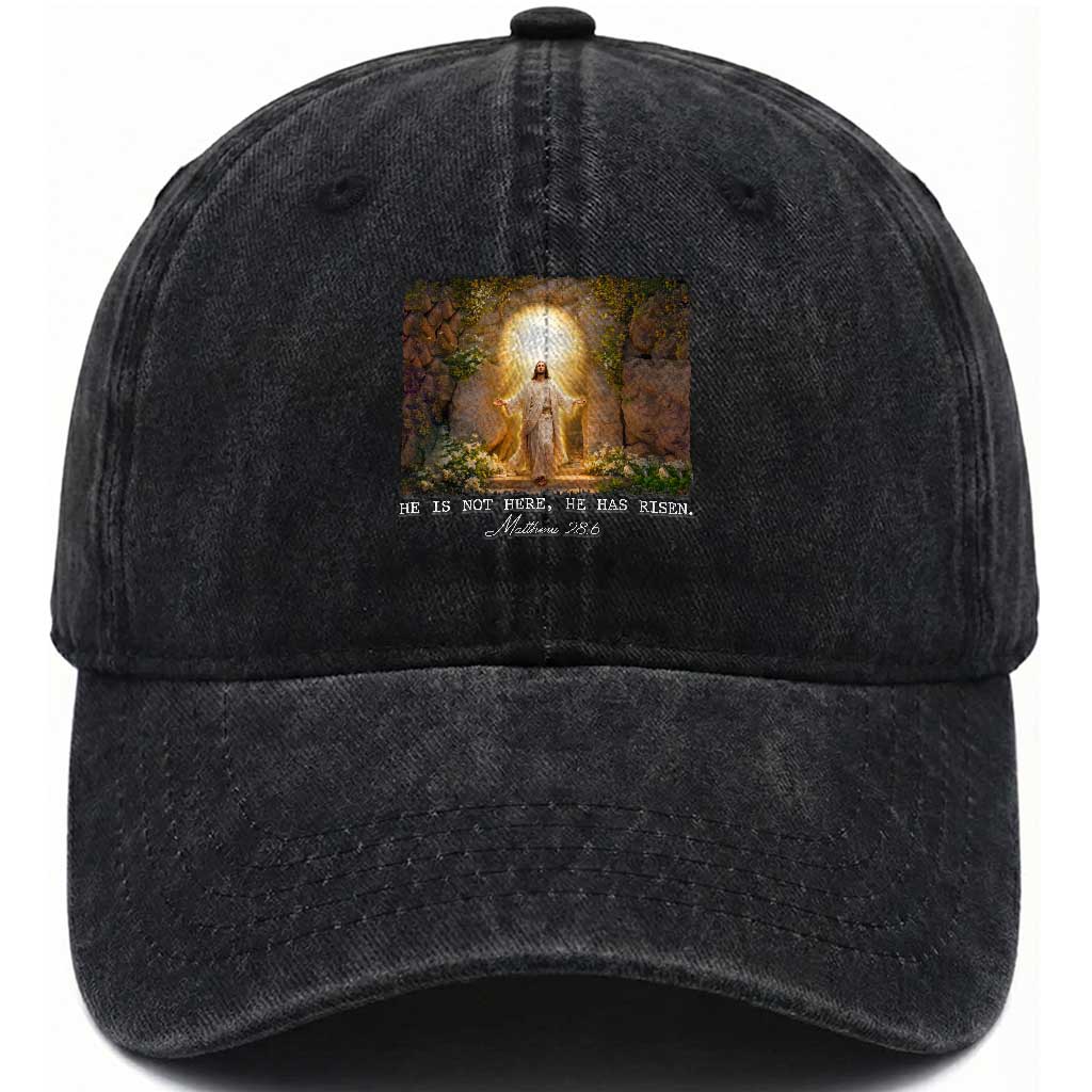 He Is Not Here He Has Risen Washed Cotton Baseball Cap Easter Christian Jesus TS14 Washed Cap Universal Fit Black Print Your Wear