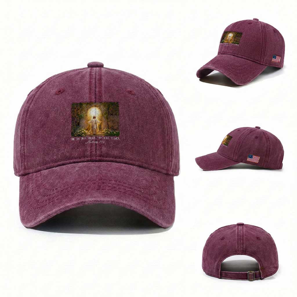 He Is Not Here He Has Risen Washed Cotton Baseball Cap Easter Christian Jesus TS14 Washed Cap Universal Fit Burgundy Print Your Wear