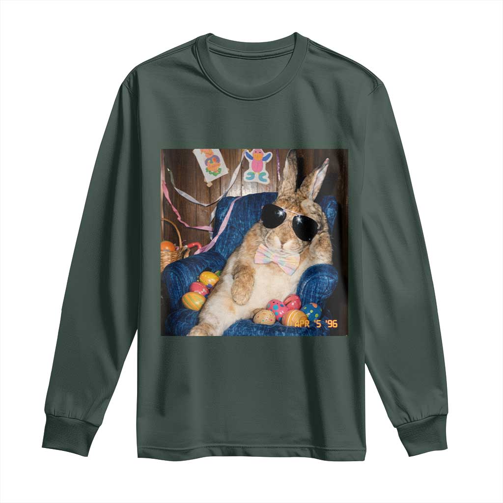 Funny Easter Bunny Sunglasses Graphic Long Sleeve Shirt TS14 Dark Forest Green Print Your Wear