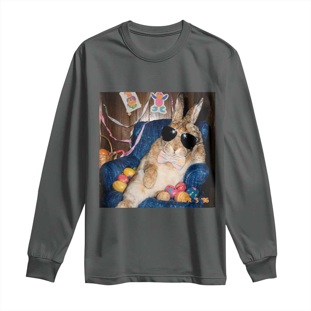 Funny Easter Bunny Sunglasses Graphic Long Sleeve Shirt TS14 Dark Heather Print Your Wear