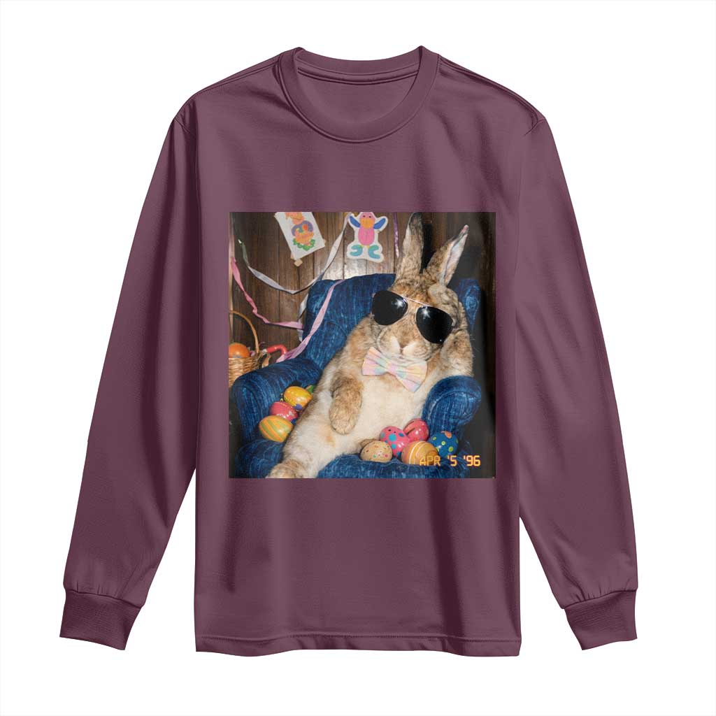 Funny Easter Bunny Sunglasses Graphic Long Sleeve Shirt TS14 Maroon Print Your Wear