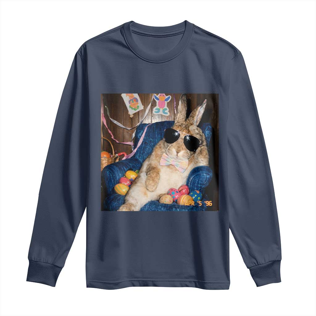 Funny Easter Bunny Sunglasses Graphic Long Sleeve Shirt TS14 Navy Print Your Wear