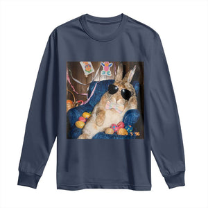 Funny Easter Bunny Sunglasses Graphic Long Sleeve Shirt TS14 Navy Print Your Wear