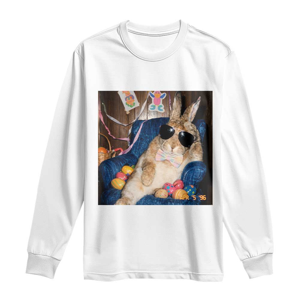 Funny Easter Bunny Sunglasses Graphic Long Sleeve Shirt TS14 White Print Your Wear