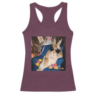 Funny Easter Bunny Sunglasses Graphic Racerback Tank Top TS14 Maroon Print Your Wear