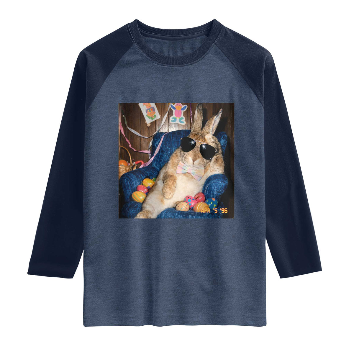 Funny Easter Bunny Sunglasses Graphic Raglan Shirt TS14 Heather Denim Navy Print Your Wear