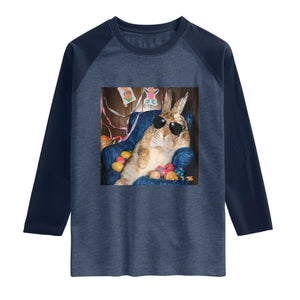 Funny Easter Bunny Sunglasses Graphic Raglan Shirt TS14 Heather Denim Navy Print Your Wear