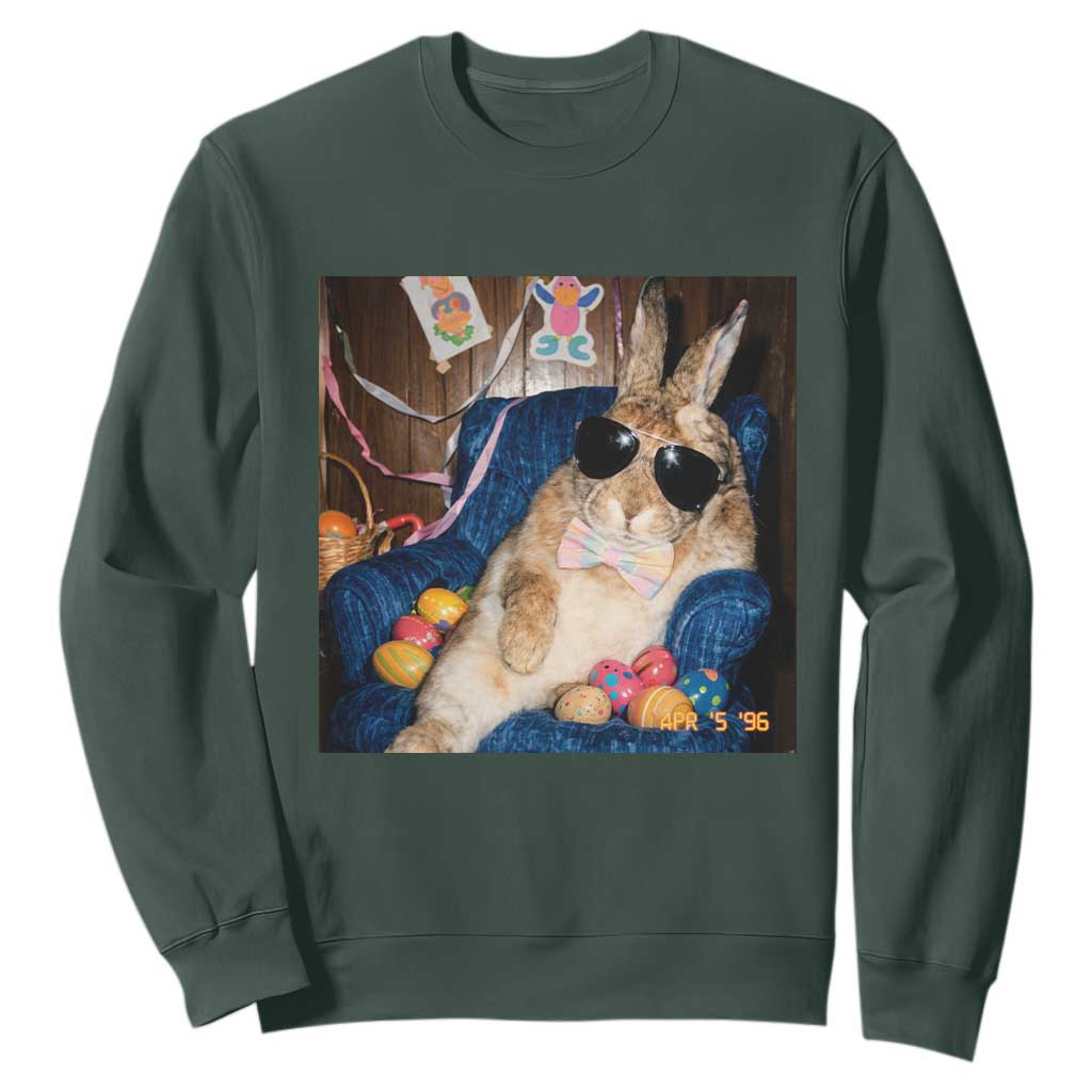 Funny Easter Bunny Sunglasses Graphic Sweatshirt TS14 Dark Forest Green Print Your Wear