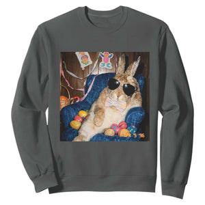 Funny Easter Bunny Sunglasses Graphic Sweatshirt TS14 Dark Heather Print Your Wear