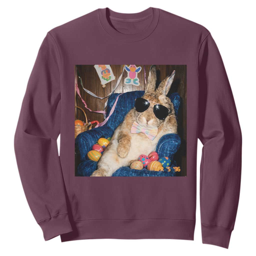Funny Easter Bunny Sunglasses Graphic Sweatshirt TS14 Maroon Print Your Wear