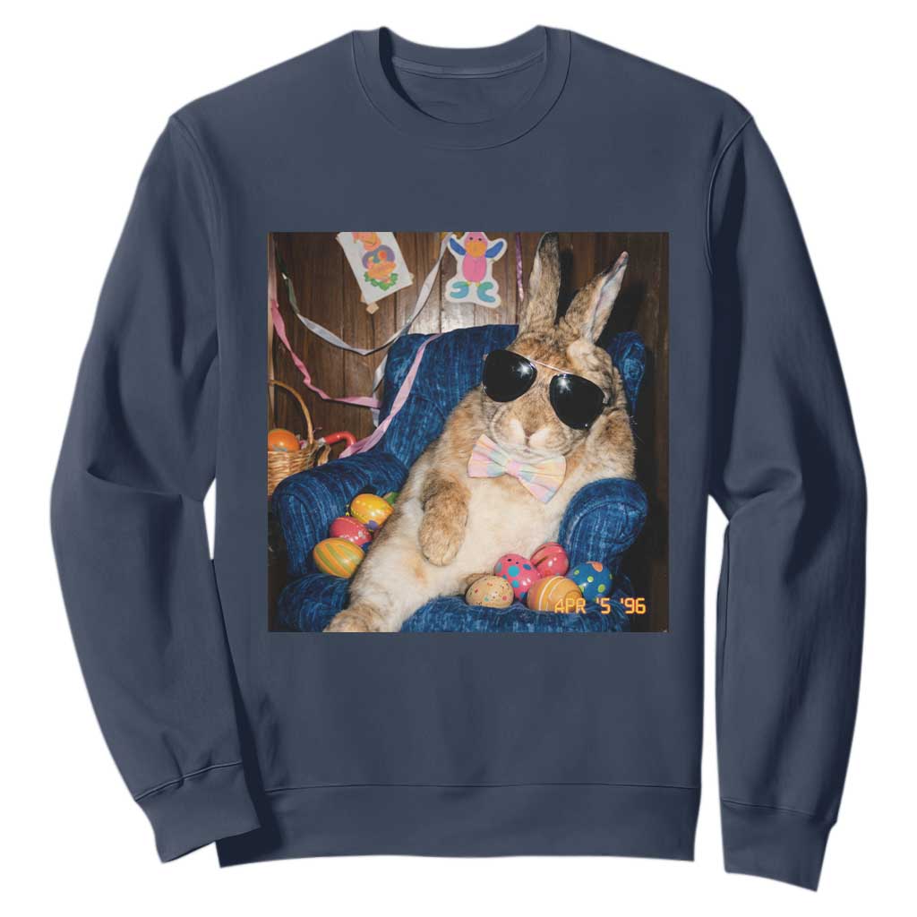 Funny Easter Bunny Sunglasses Graphic Sweatshirt TS14 Navy Print Your Wear