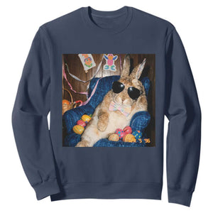 Funny Easter Bunny Sunglasses Graphic Sweatshirt TS14 Navy Print Your Wear