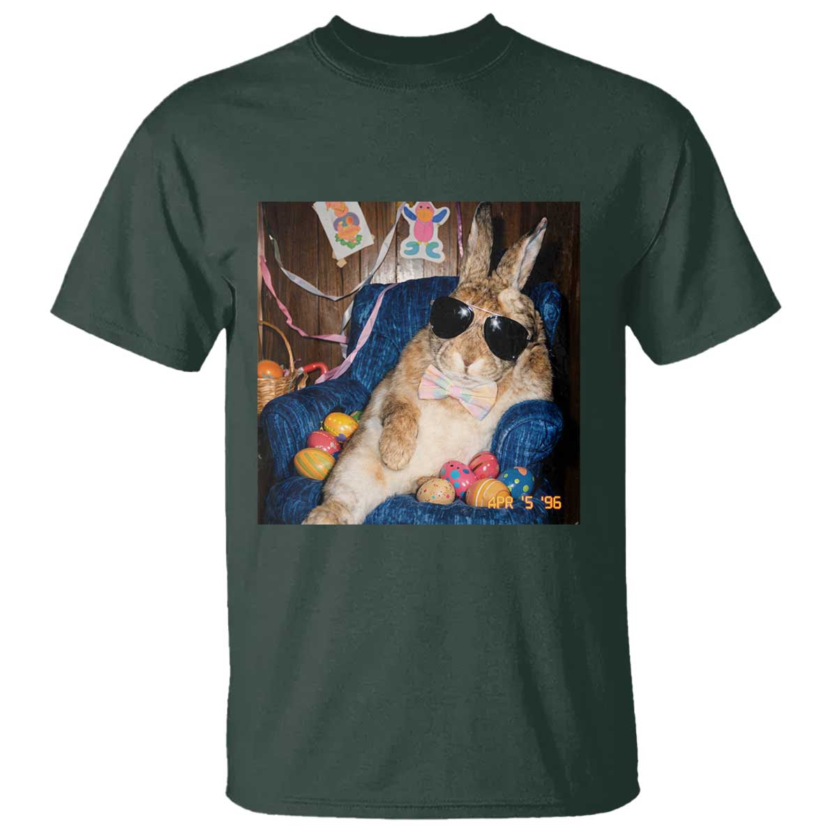 Funny Easter Bunny Sunglasses Graphic T Shirt TS14 Dark Forest Green Print Your Wear