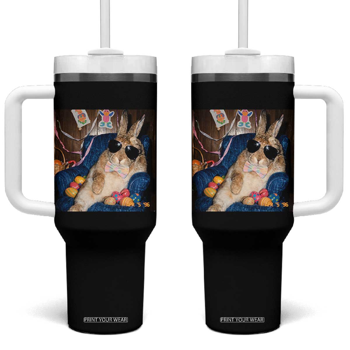 Funny Easter Bunny Sunglasses Graphic Tumbler With Handle TS14 One Size: 40 oz Black Print Your Wear