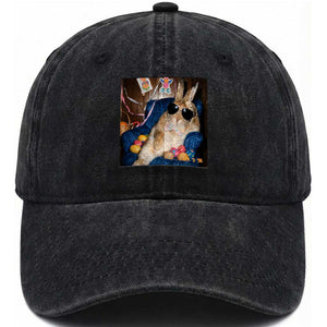 Funny Easter Bunny Sunglasses Graphic Washed Cotton Baseball Cap TS14 Washed Cap Universal Fit Black Print Your Wear