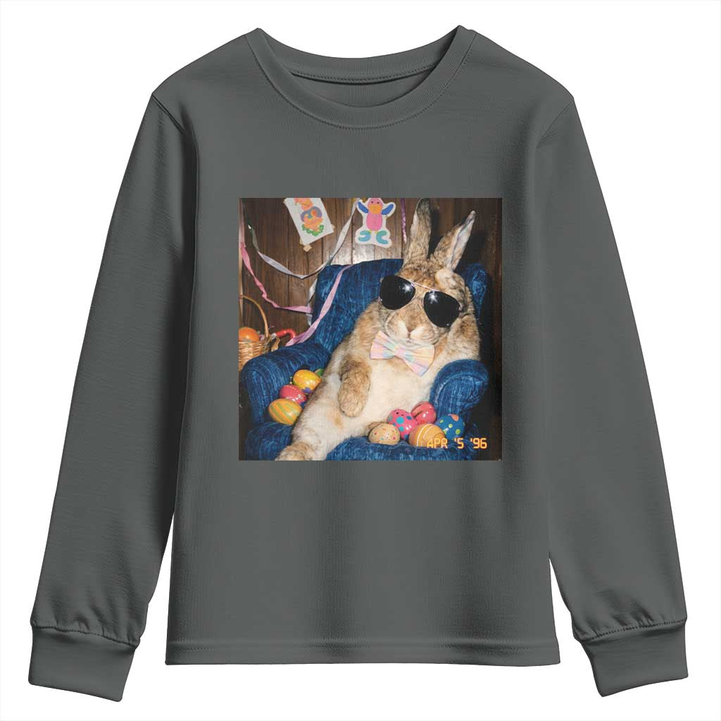 Funny Easter Bunny Sunglasses Graphic Youth Sweatshirt TS14 Dark Heather Print Your Wear