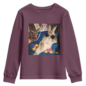 Funny Easter Bunny Sunglasses Graphic Youth Sweatshirt TS14 Maroon Print Your Wear