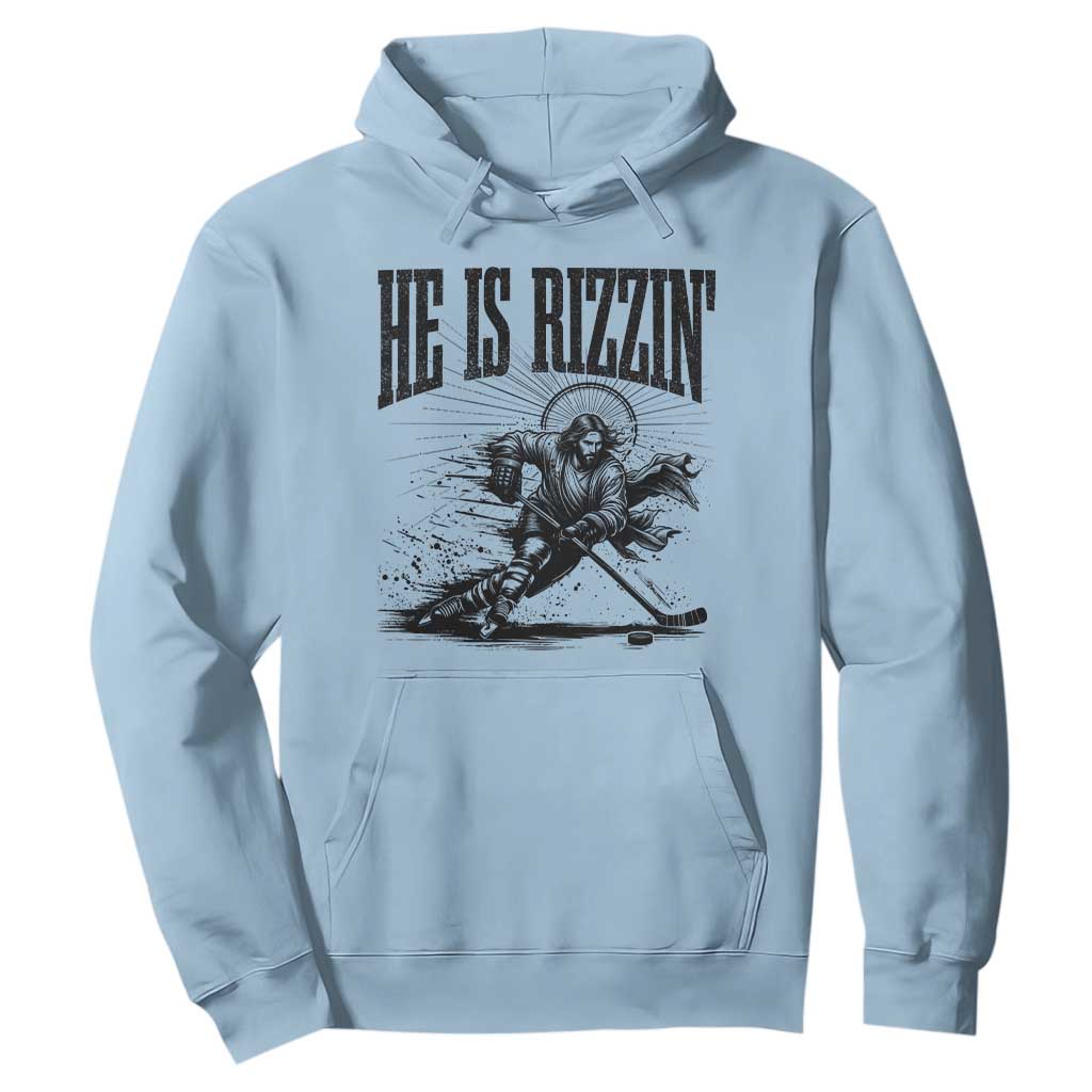 Funny Jesus Hockey Hoodie He Is Rizzin' TS14 Light Blue Print Your Wear