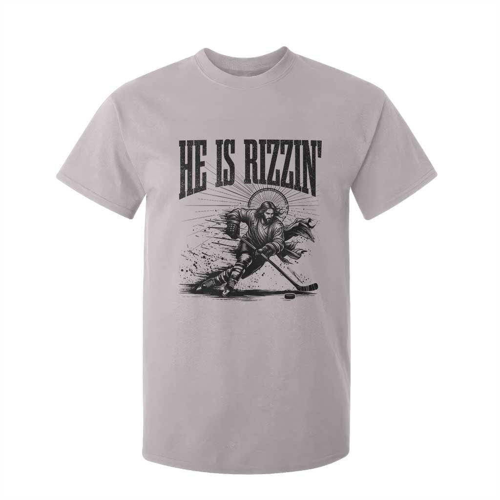 Funny Jesus Hockey T Shirt For Kid He Is Rizzin' TS14 Ice Gray Print Your Wear