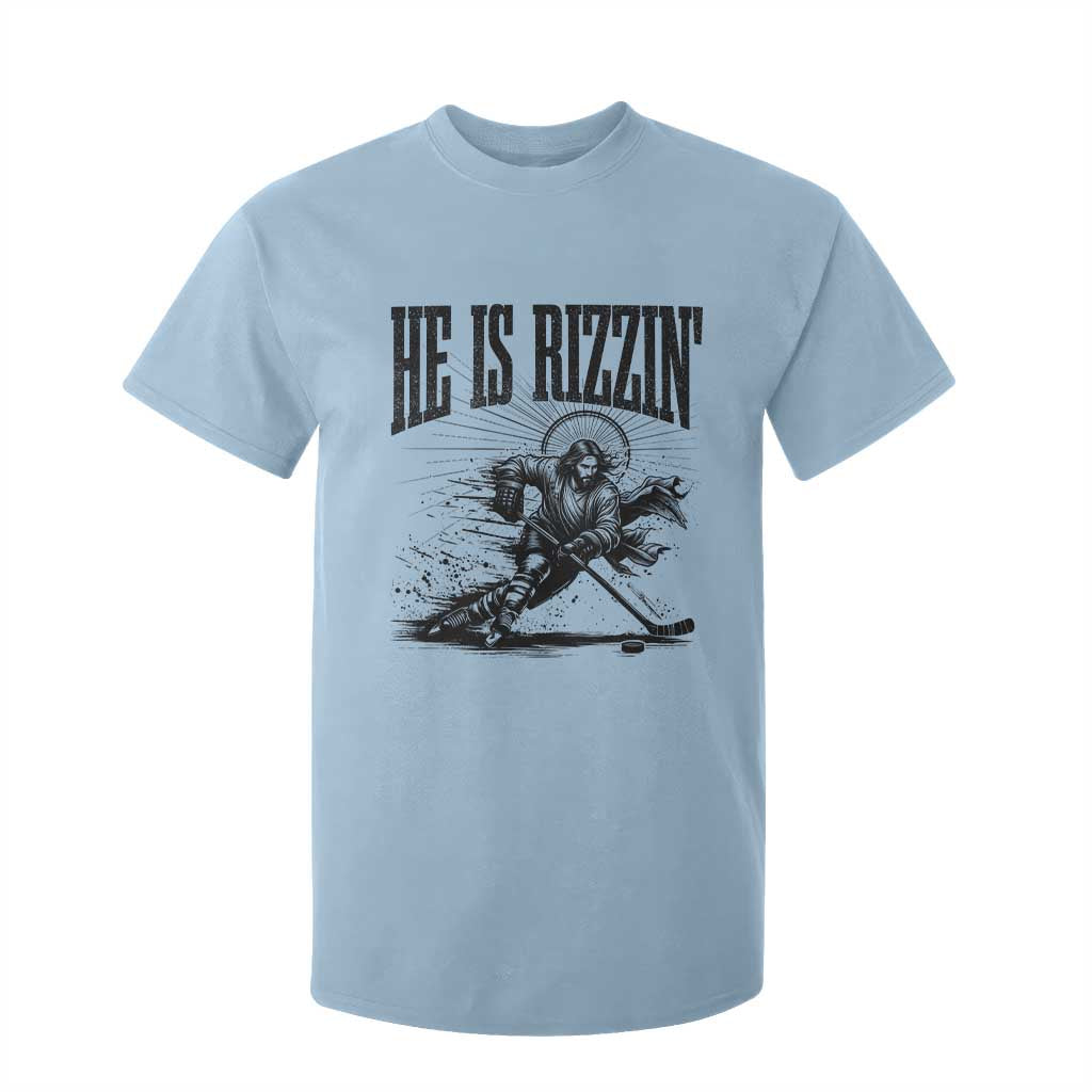 Funny Jesus Hockey T Shirt For Kid He Is Rizzin' TS14 Light Blue Print Your Wear