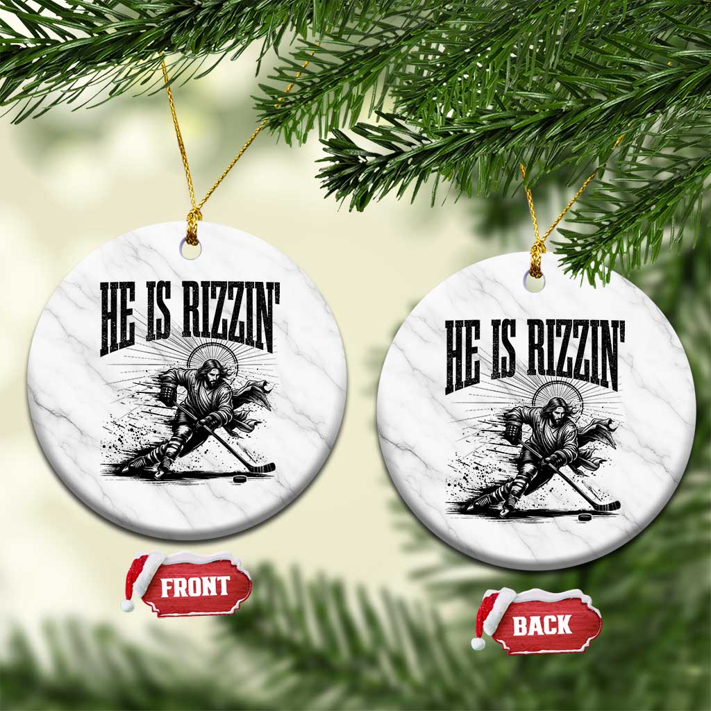 Funny Jesus Hockey Ceramic Ornament He Is Rizzin' TS14 1pc White Marble Print Your Wear