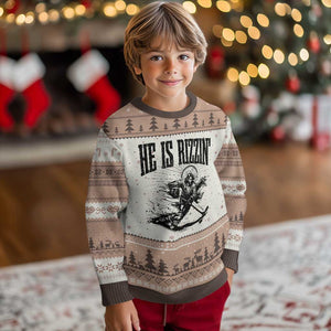 Funny Jesus Hockey Ugly Christmas Sweater He Is Rizzin' TS14 Mocha Mousse Print Your Wear