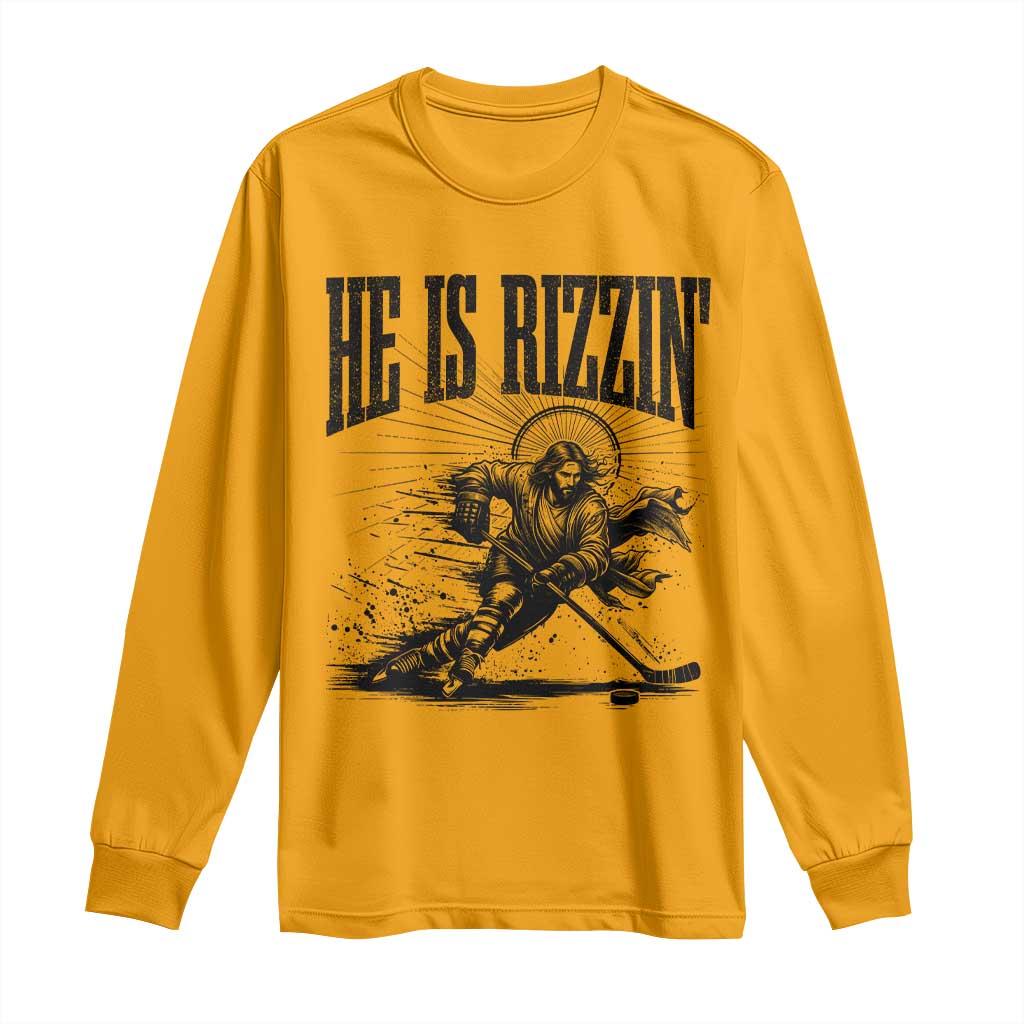 Funny Jesus Hockey Long Sleeve Shirt He Is Rizzin' TS14 Gold Print Your Wear