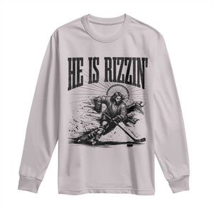 Funny Jesus Hockey Long Sleeve Shirt He Is Rizzin' TS14 Ice Gray Print Your Wear