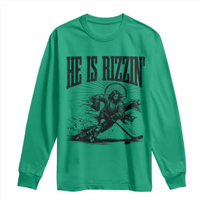 Funny Jesus Hockey Long Sleeve Shirt He Is Rizzin' TS14 Irish Green Print Your Wear