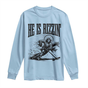 Funny Jesus Hockey Long Sleeve Shirt He Is Rizzin' TS14 Light Blue Print Your Wear