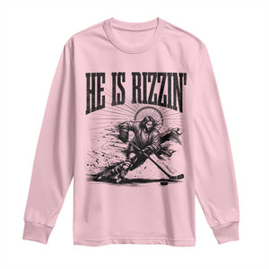 Funny Jesus Hockey Long Sleeve Shirt He Is Rizzin' TS14 Light Pink Print Your Wear