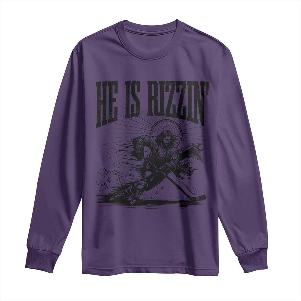 Funny Jesus Hockey Long Sleeve Shirt He Is Rizzin' TS14 Purple Print Your Wear