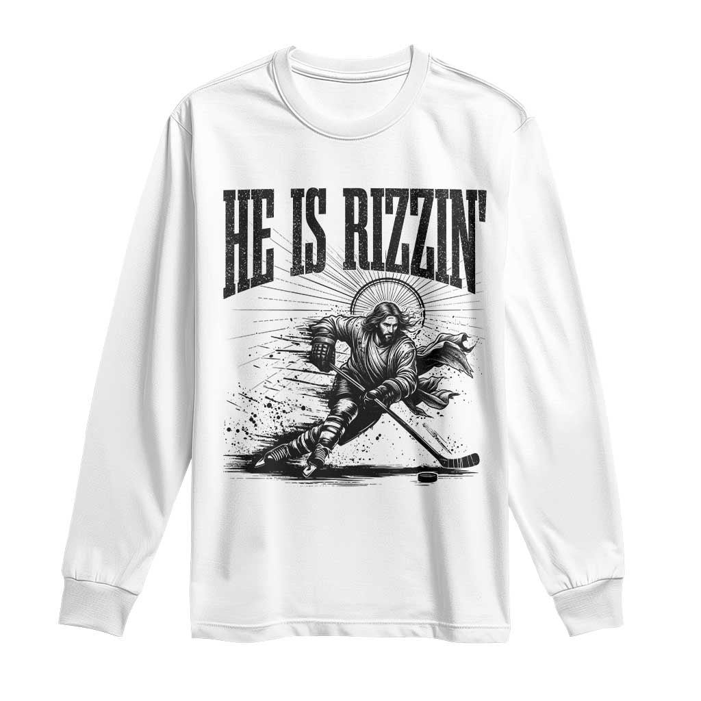 Funny Jesus Hockey Long Sleeve Shirt He Is Rizzin' TS14 White Print Your Wear