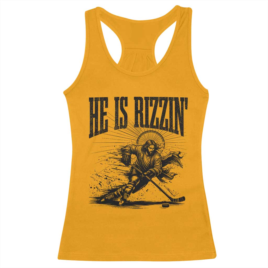 Funny Jesus Hockey Racerback Tank Top He Is Rizzin' TS14 Gold Print Your Wear