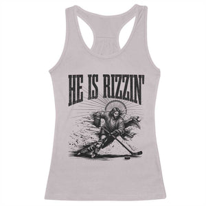 Funny Jesus Hockey Racerback Tank Top He Is Rizzin' TS14 Ice Gray Print Your Wear