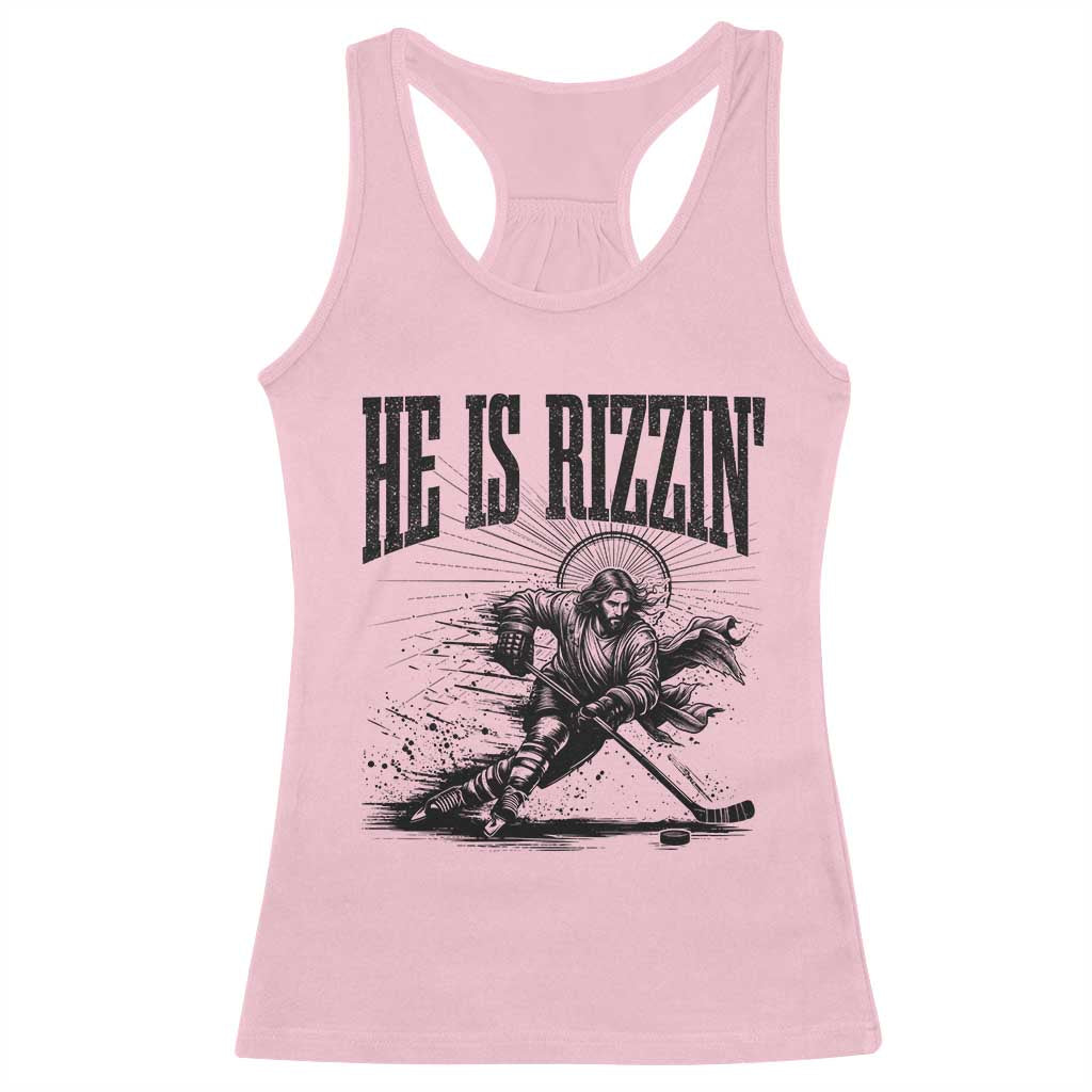 Funny Jesus Hockey Racerback Tank Top He Is Rizzin' TS14 Light Pink Print Your Wear