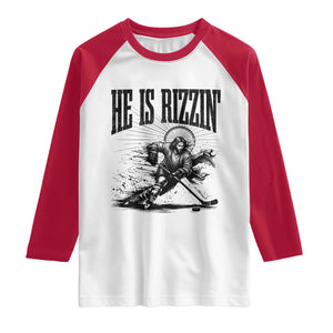 Funny Jesus Hockey Raglan Shirt He Is Rizzin' TS14 White Red Print Your Wear