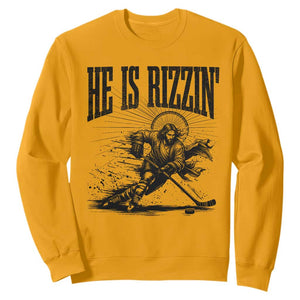 Funny Jesus Hockey Sweatshirt He Is Rizzin' TS14 Gold Print Your Wear